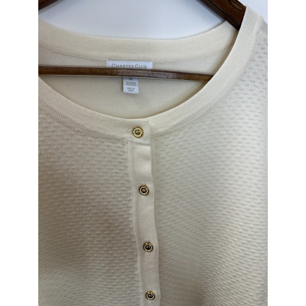 NEW Charter Club Textured Gold Button-Front Cardigan Sweater Cream Plus Size 3X - Picture 7 of 11